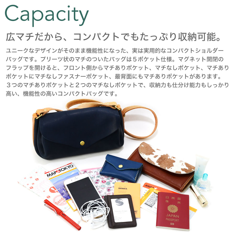 広マチショルダーバッグ 長財布が入る CHAM チャム 日本製 レディース 本革 牛革 姫路レザー 栃木レザー プランプ じゃばら ファスナー ポケット 多い 多めの画像