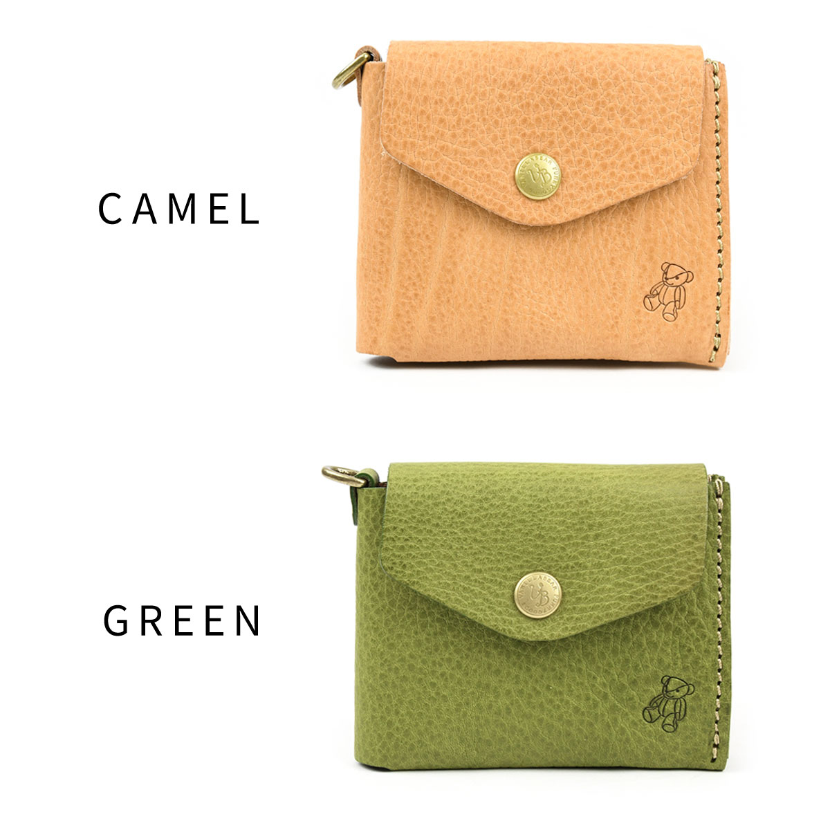 二つ折り財布 コンパクト かぶせ Vanilla Bear 日本製 本革 財布