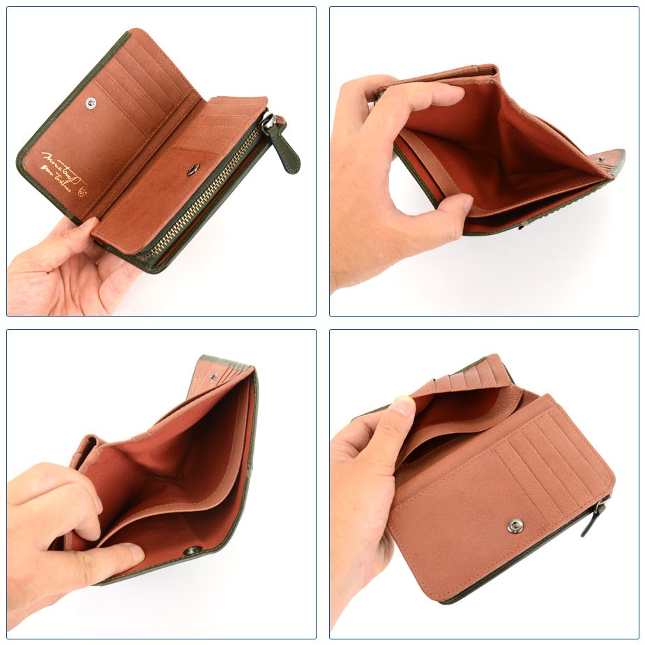 メンズ L字ファスナー二つ折り財布 ミドルウォレット 革財布 牛革