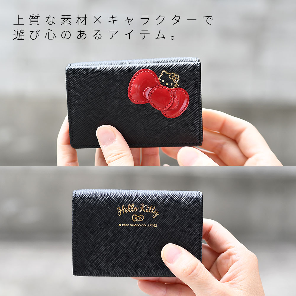 ハローキティ　牛革製　本革名刺入れ ブラック　サンリオ　【新品•未使用品】 ハローキティ HELLO KITTY 二つ折り財布 札入れ ウォレット 牛革