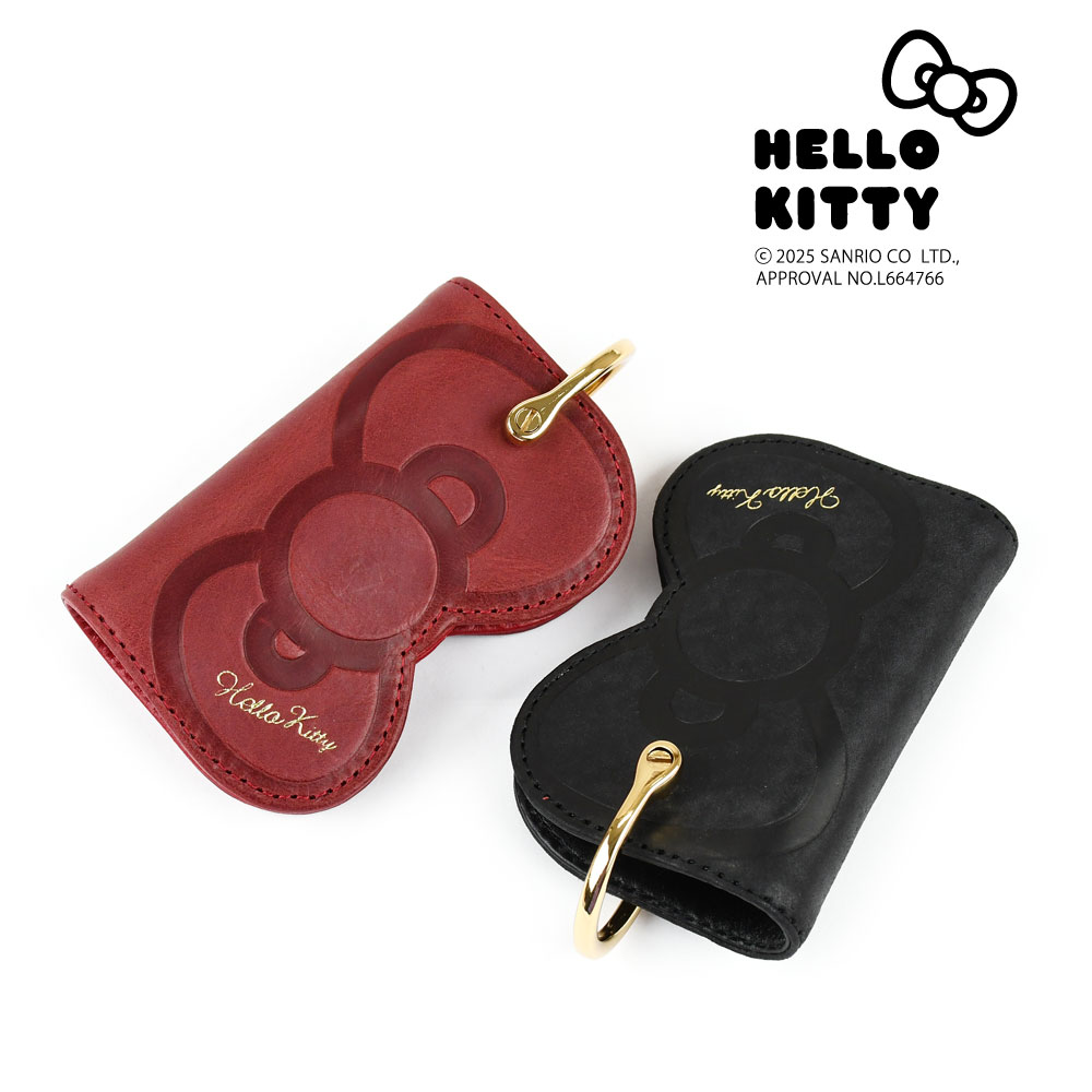 HELLO KITTY ハローキティ キーケース KEY RIBBON リボン型 レディース 本革 レザー 牛革 リボンシリーズ 3連 シャックルキーホルダー Dカン コンパクト キティちゃん キティちゃんグッズ サンリオキャラクターズブラック レッド 使いやすい 型押し 経年変化 ハローキティ HELLO KITTY キーケース KEY RIBBON リボン型 レディース