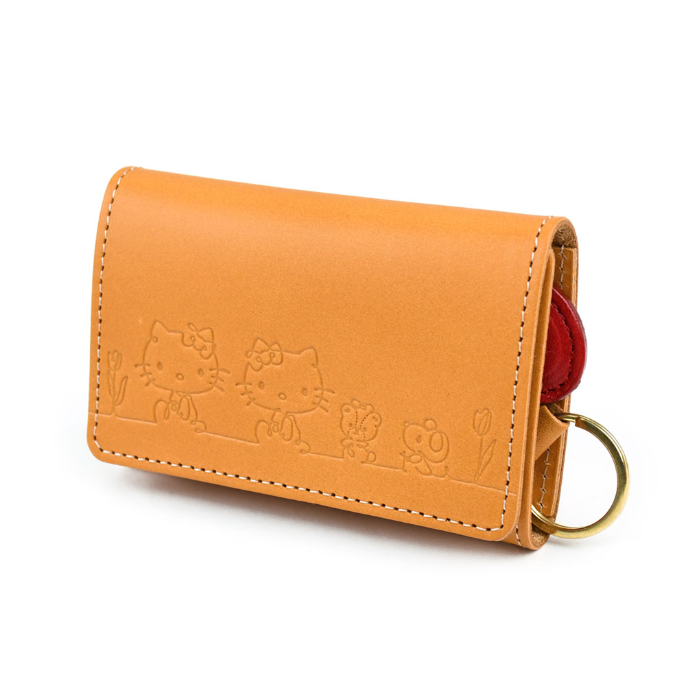 HELLO KITTY ハローキティ キーケース 5連 キーリング 取り外し 三つ折り KEY RIBBON レディース 本革 レザー 牛革 リボン コンパクト キティちゃん キティちゃんグッズ サンリオキャラクターズキャメル ブルー 使いやすい 型押し 経年変化 ハローキティ HELLO KITTY キーケース 5連 キーリング 取り外し 三