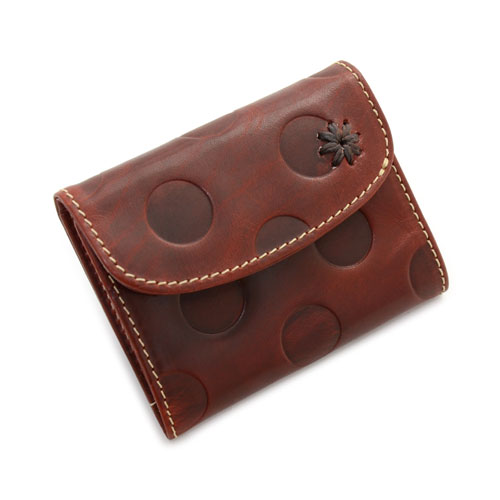 レディース 三つ折り財布 本革製 ショートウォレット 極小財布 小さい財布 水玉 ドット Laugh Rough ラフラフ