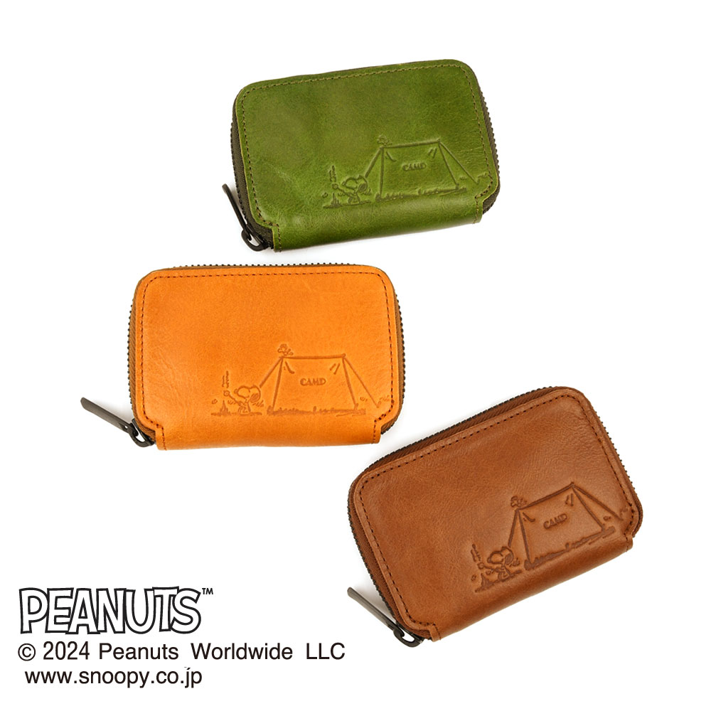 PEANUTS スヌーピー ミニ財布 レディース ラウンドファスナー 本革