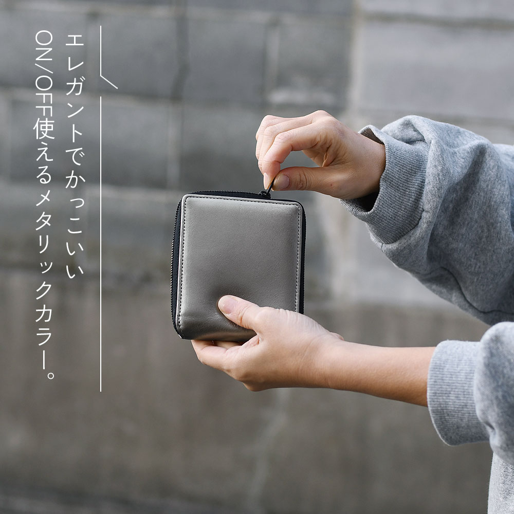 二つ折り財布 箔 レディース レザー ラウンド型 ボックス型小銭