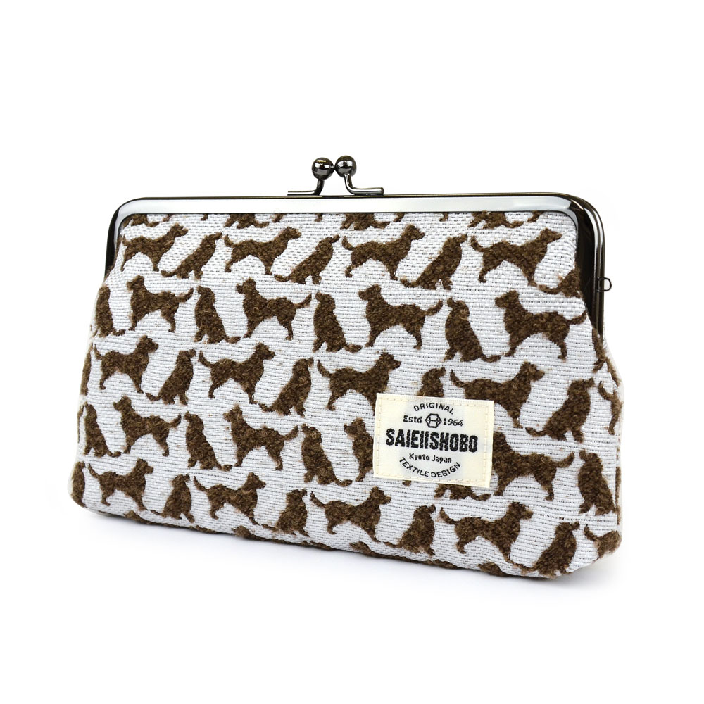 犬のがま口バンクポーチ DOGS 西陣織 日本製 犬柄 生地 撥水加工