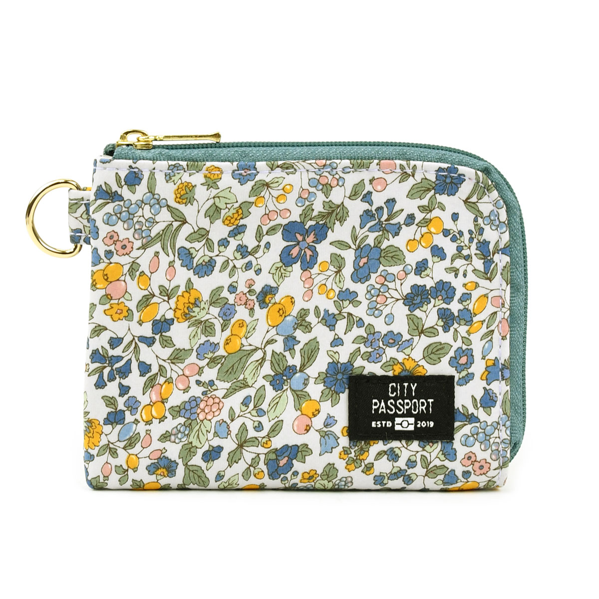 CITY PASSPORT ミニ財布 L字ファスナー 花柄 極薄財布 パス