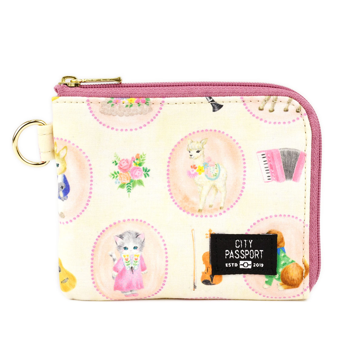 CITY PASSPORT ミニ財布 L字ファスナー 花柄 極薄財布 パス