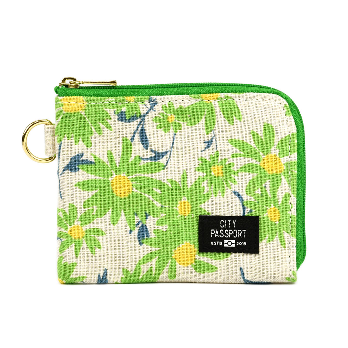 CITY PASSPORT ミニ財布 L字ファスナー 水玉 ドット 花柄 極薄