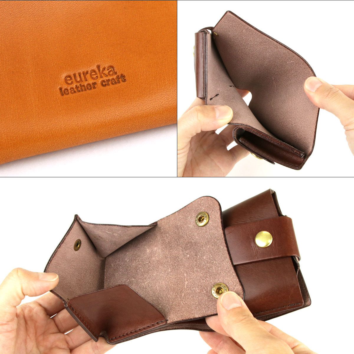 ミニ財布 レディース 二つ折り日本製 ヌメ革 eureka leathercraft ユリカレザークラフト コンパクト カードまとめて｜osaifuyasan｜20