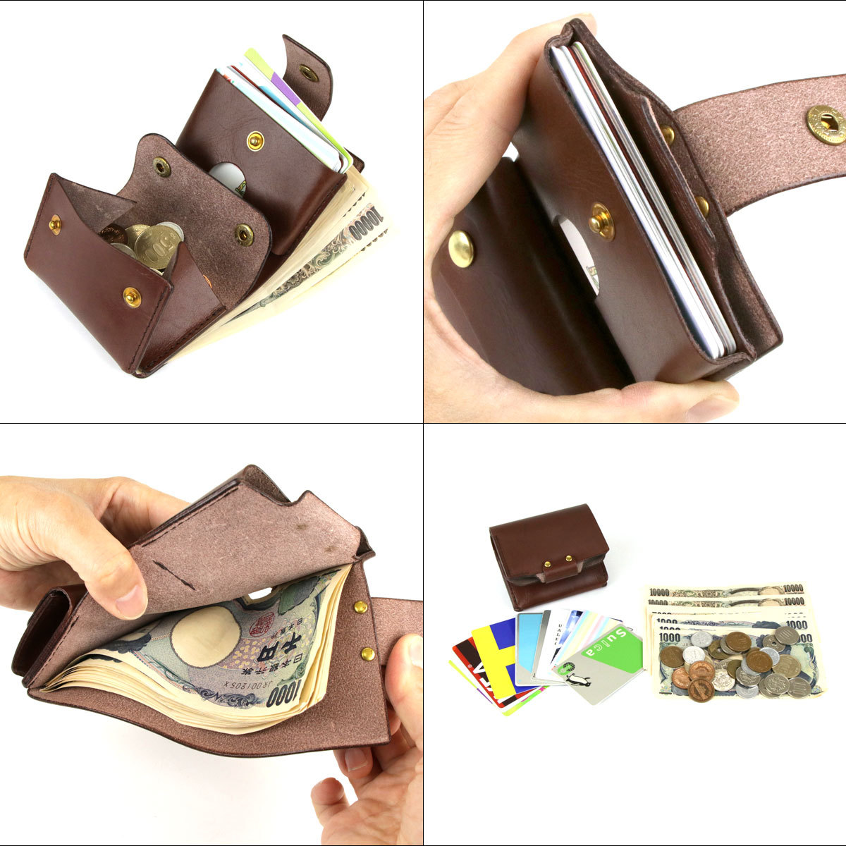 ミニ財布 レディース 二つ折り日本製 ヌメ革 eureka leathercraft ユリカレザークラフト コンパクト カードまとめて｜osaifuyasan｜21