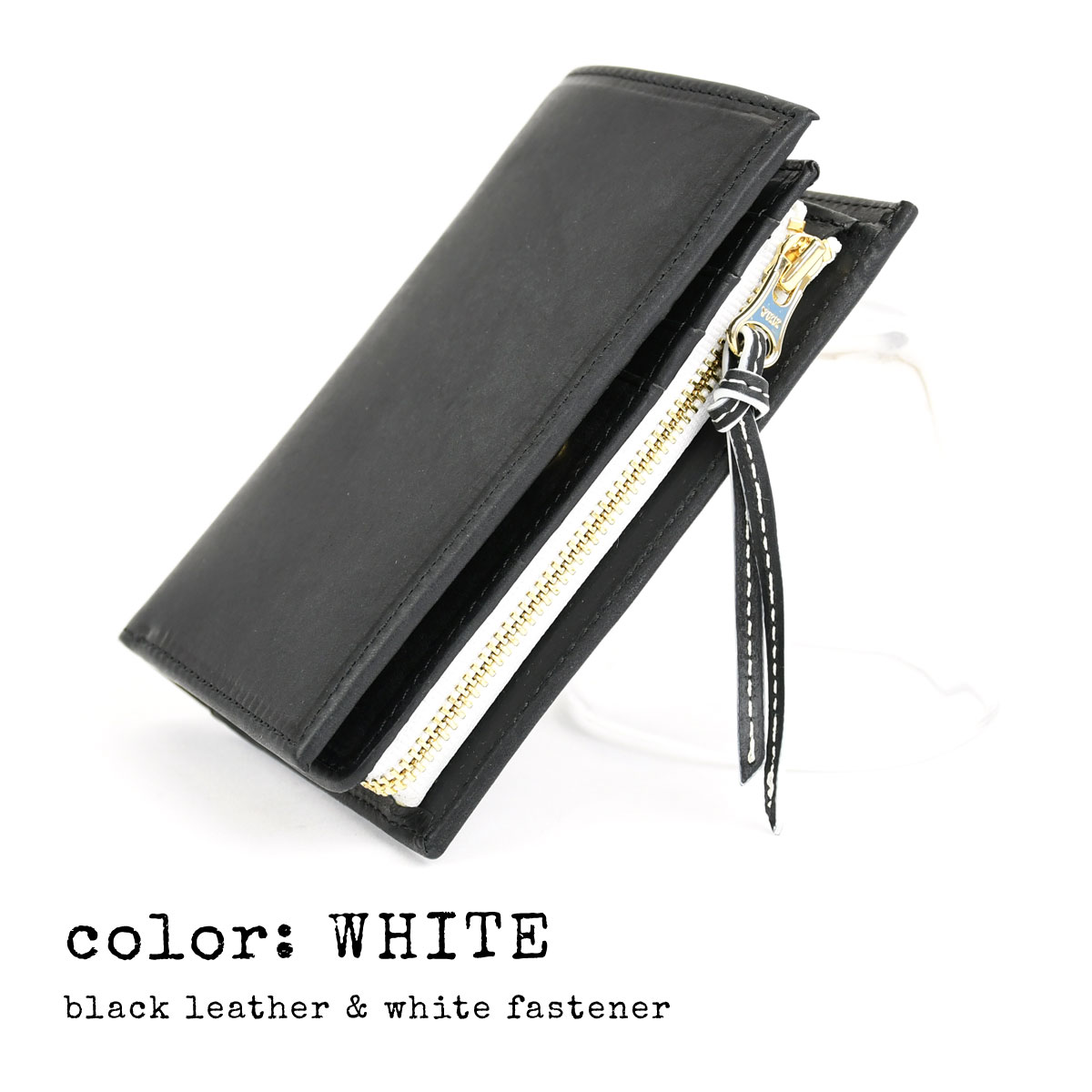 コンパクトミドルウォレット 本革 ミドルウォレット コンパクト財布 WHITE 白ファスナー 本革 財布