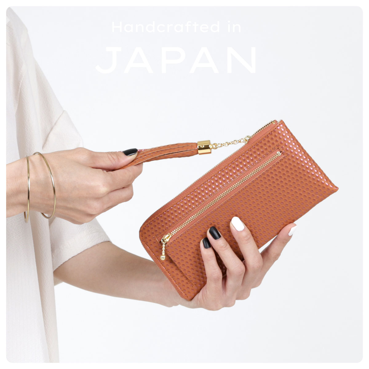 タッセルウォレット ひし形 型押しレザー ORANGE 日本製 長財布 L字
