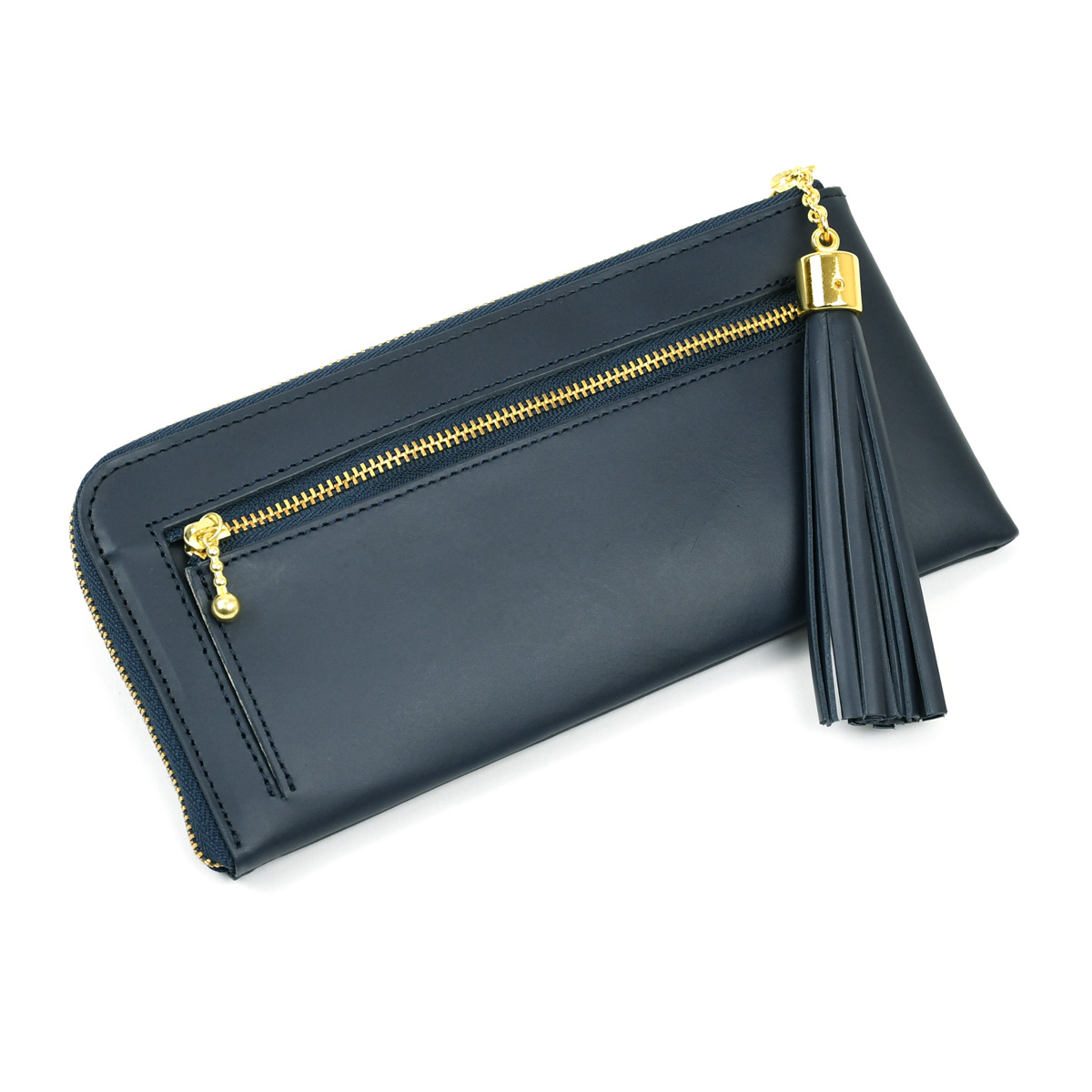 タッセルウォレット スムースレザー NAVY 日本製 長財布 L字ファスナー