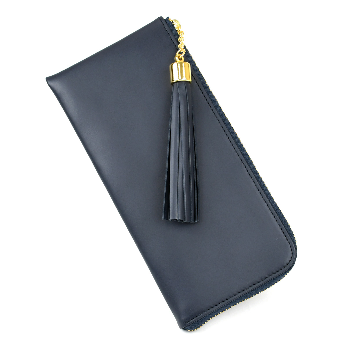 タッセルウォレット スムースレザー NAVY 日本製 長財布 L字ファスナー
