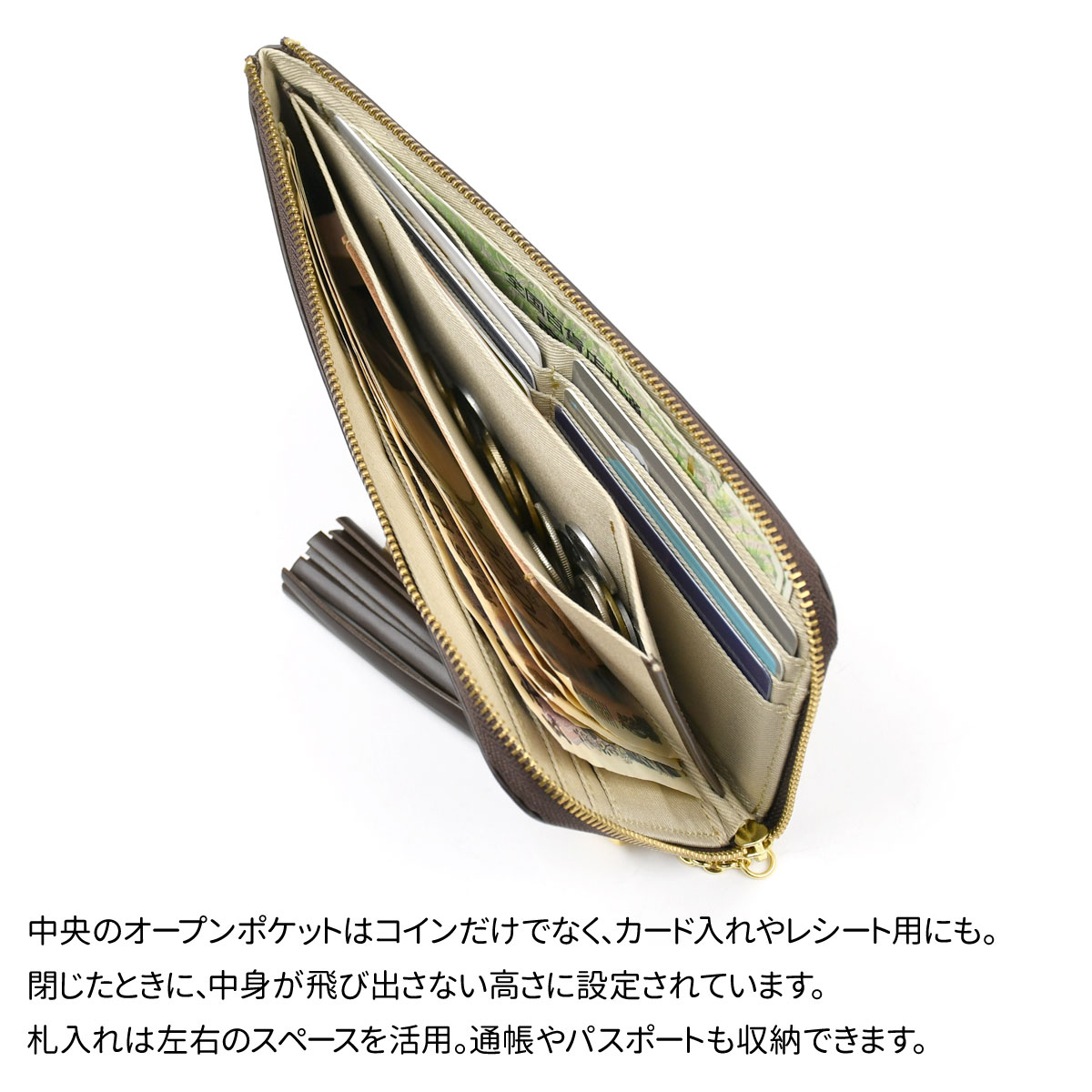 タッセルウォレット スムースレザー NAVY 日本製 長財布 L字ファスナー