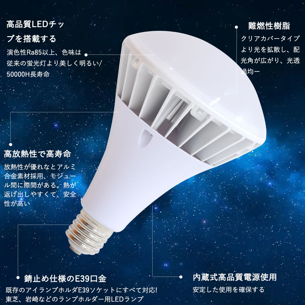 【30個】水銀灯からLEDへ交換 e39 LEDバラストレス水銀灯 PAR56 70W 700W相当 超高輝度14000LM 照射角度140° LEDビーム電球 天井照明 倉庫用 看板灯 PSE認証の画像