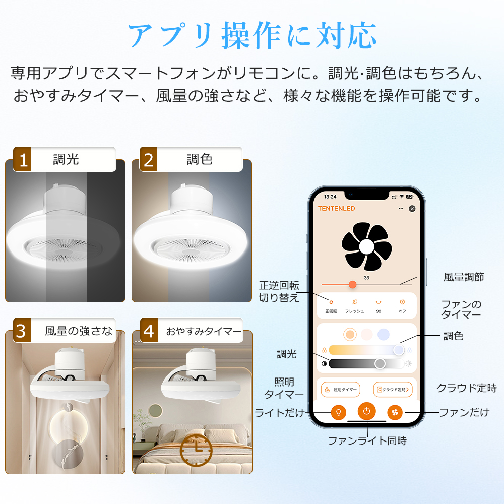 シーリングファンライト LED 北欧 12畳 調光調色 シーリングライト 扇風機 おしゃれ ファン付き サーキュレーター リビング 省エネ 天井照明 新生活 和室 書斎_14