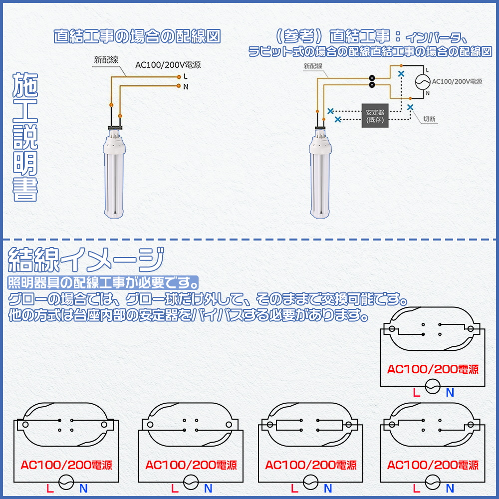 【10本セット】ツイン蛍光灯 ledに交換 fht32ex fht32exl fht32exn fht32形 led コンパクト蛍光灯 32W形 3波長形 14w 口金GX24Q led電球 PSE認証 配線工事必要｜osakanumberone｜14