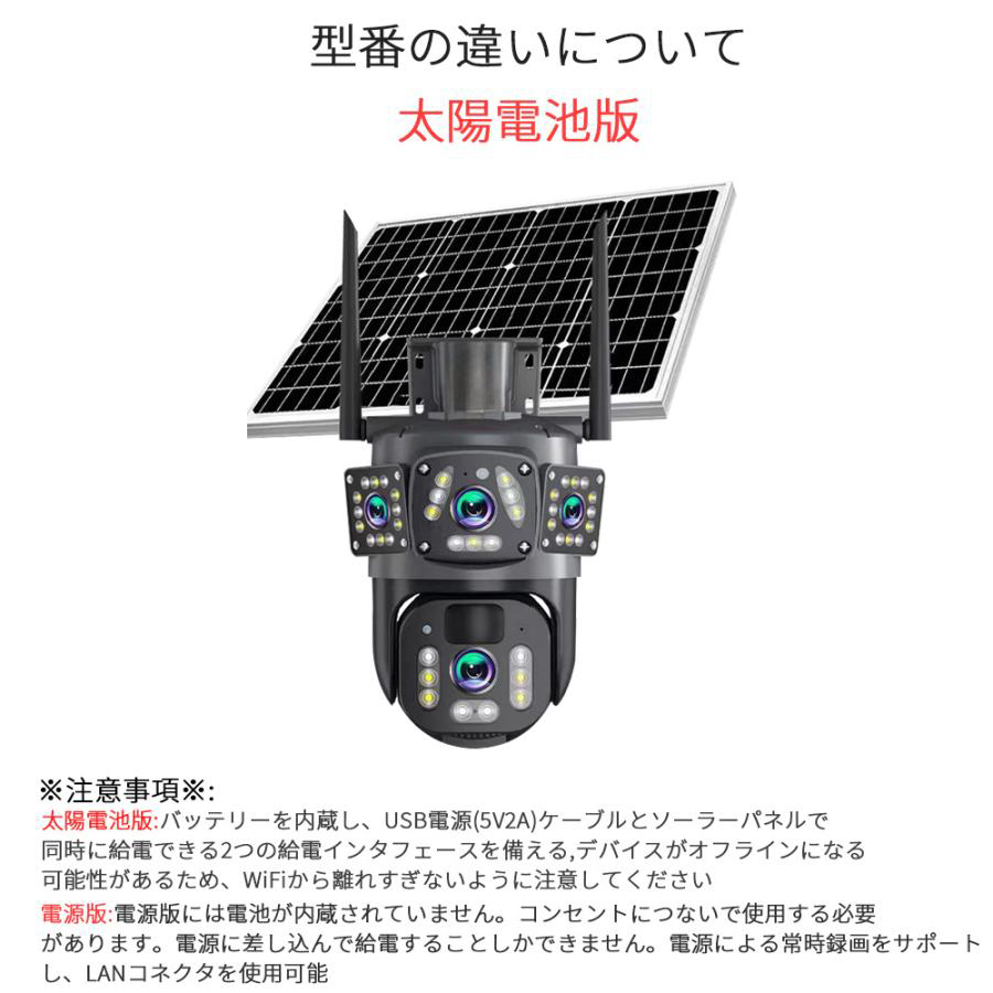 防犯カメラ 屋外 家庭用 ソーラー 三重画面 SDカード付 高画質 600万