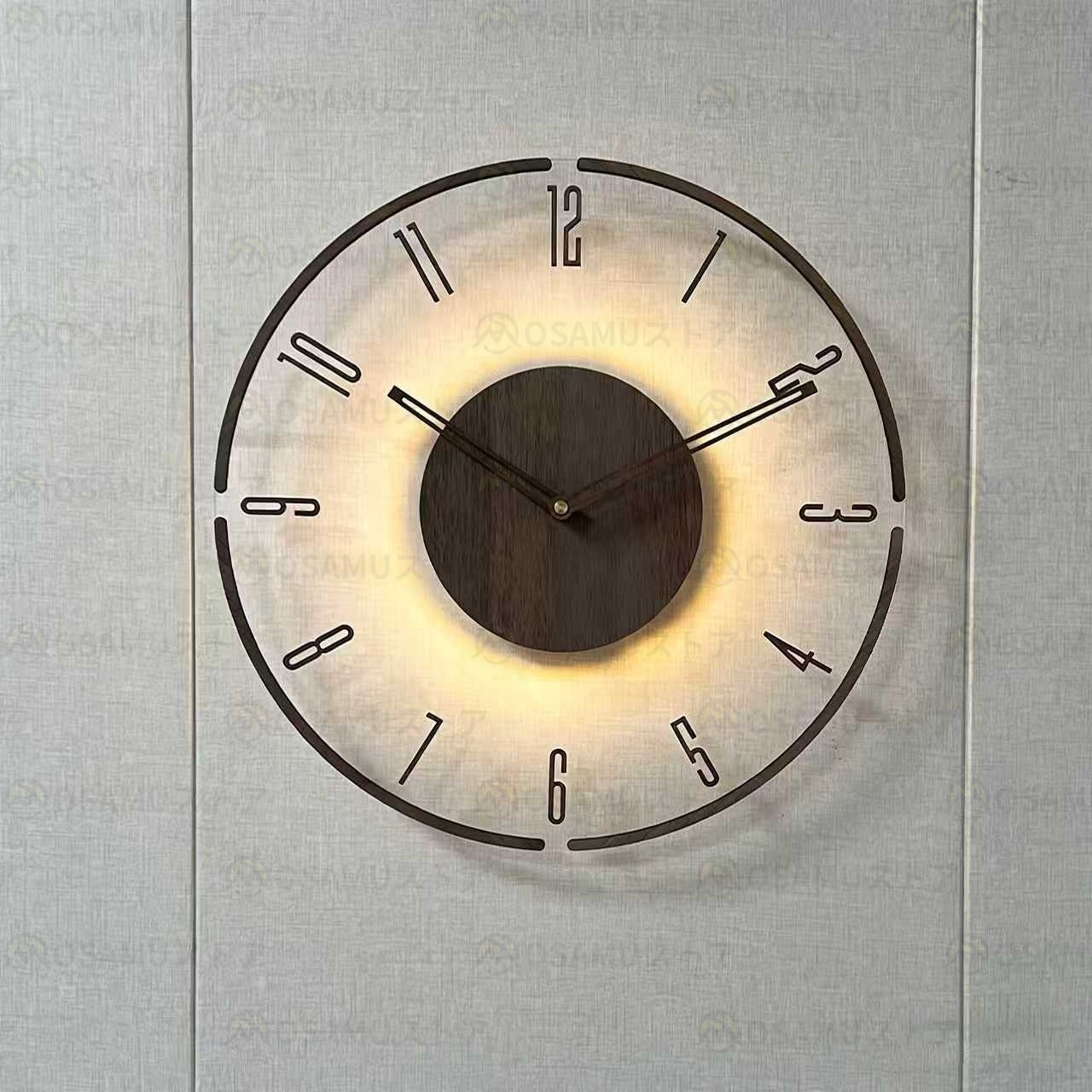 光る壁掛け時計】掛け時計 壁掛け時計 時計 30cm~40cm 北欧 くるみ