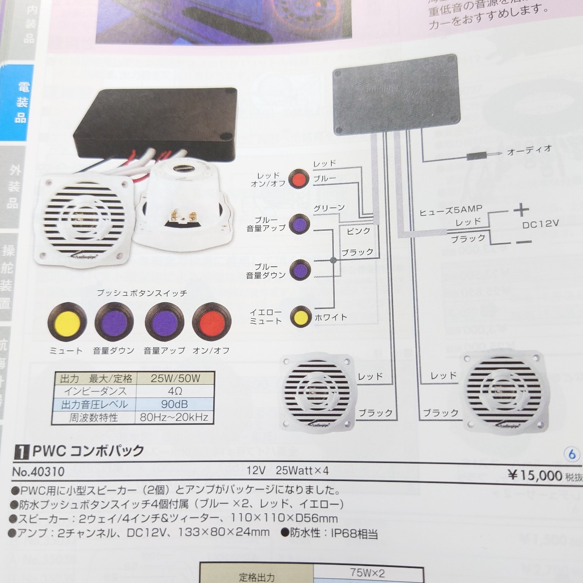 マリン用 小型スピーカー アンプセット 2個 PWCコンボパック 防水 IP68 12V ボート 海 マリンオーディオ