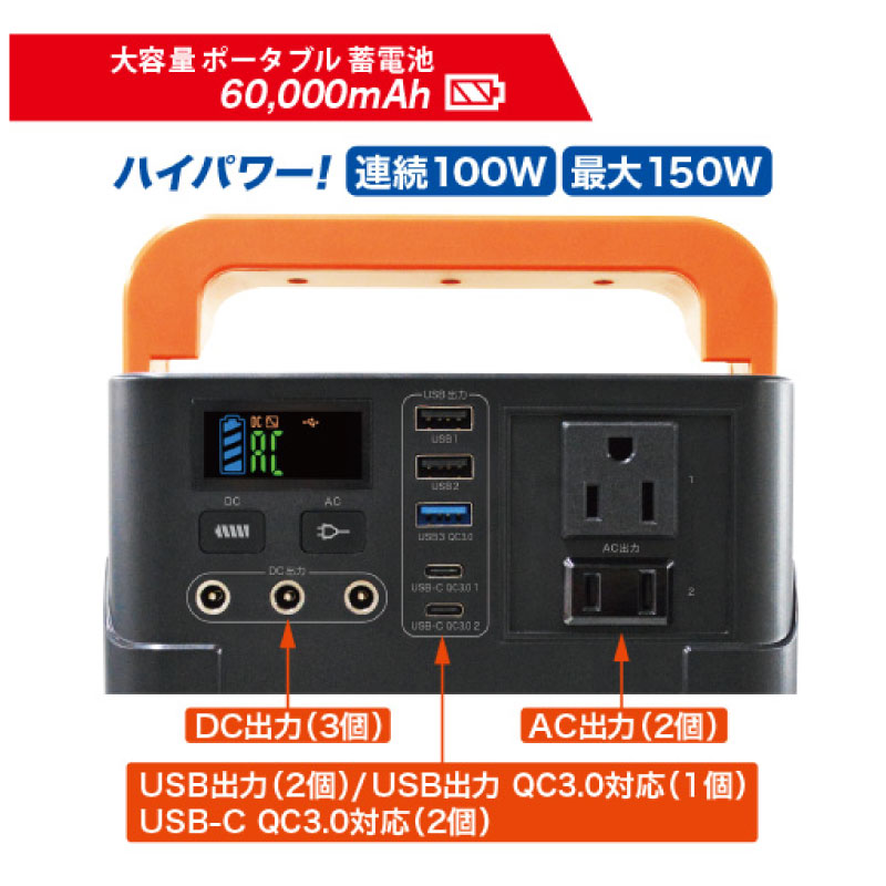 ポータブル電源 ACコンセント2個付 スーパーメガパワーステーション