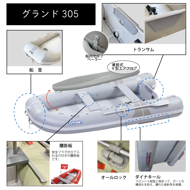 ジョイクラフト JOYCRAFT ゴムボート 11点セット 定員４名 免許不要 グランド305 JCM-305 グレー オリジナルセット ボート 釣り  フィッシング フィッシング用品 : e44245 : ユニマットマリン - 通販 - Yahoo!ショッピング