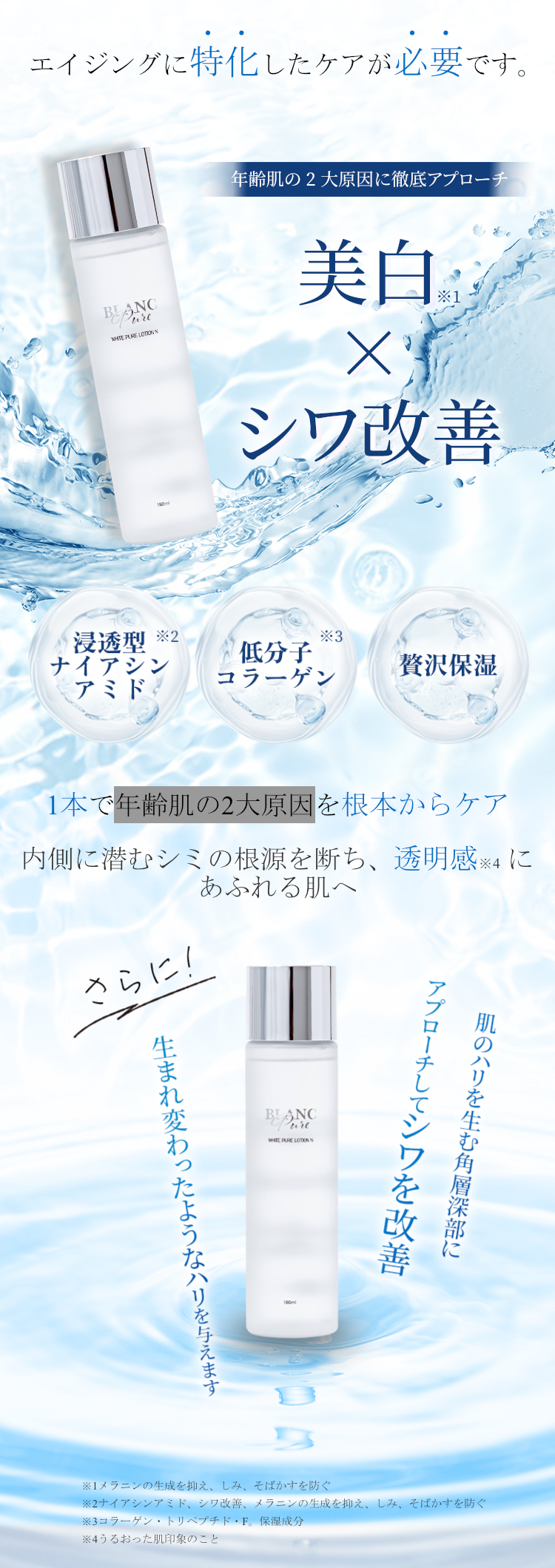 ブランピュア ナイアシンアミド 化粧水 薬用ホワイトピュアローションN 180ml 医薬部外品 美白 シワ改善 保湿 肌荒れ 乾燥 毛穴 たるみ エイジング