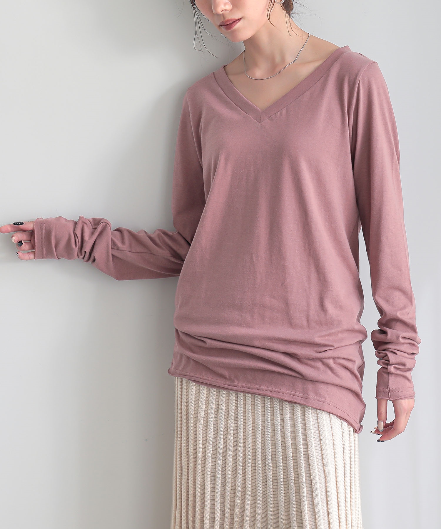 ロンT Tシャツ カットソー レディース トップス 長袖 Vネック 綿100％ 日本製 秋 冬 春 シンプルロンTシリーズ 「メール便可」「5」 | osharewalker | 03