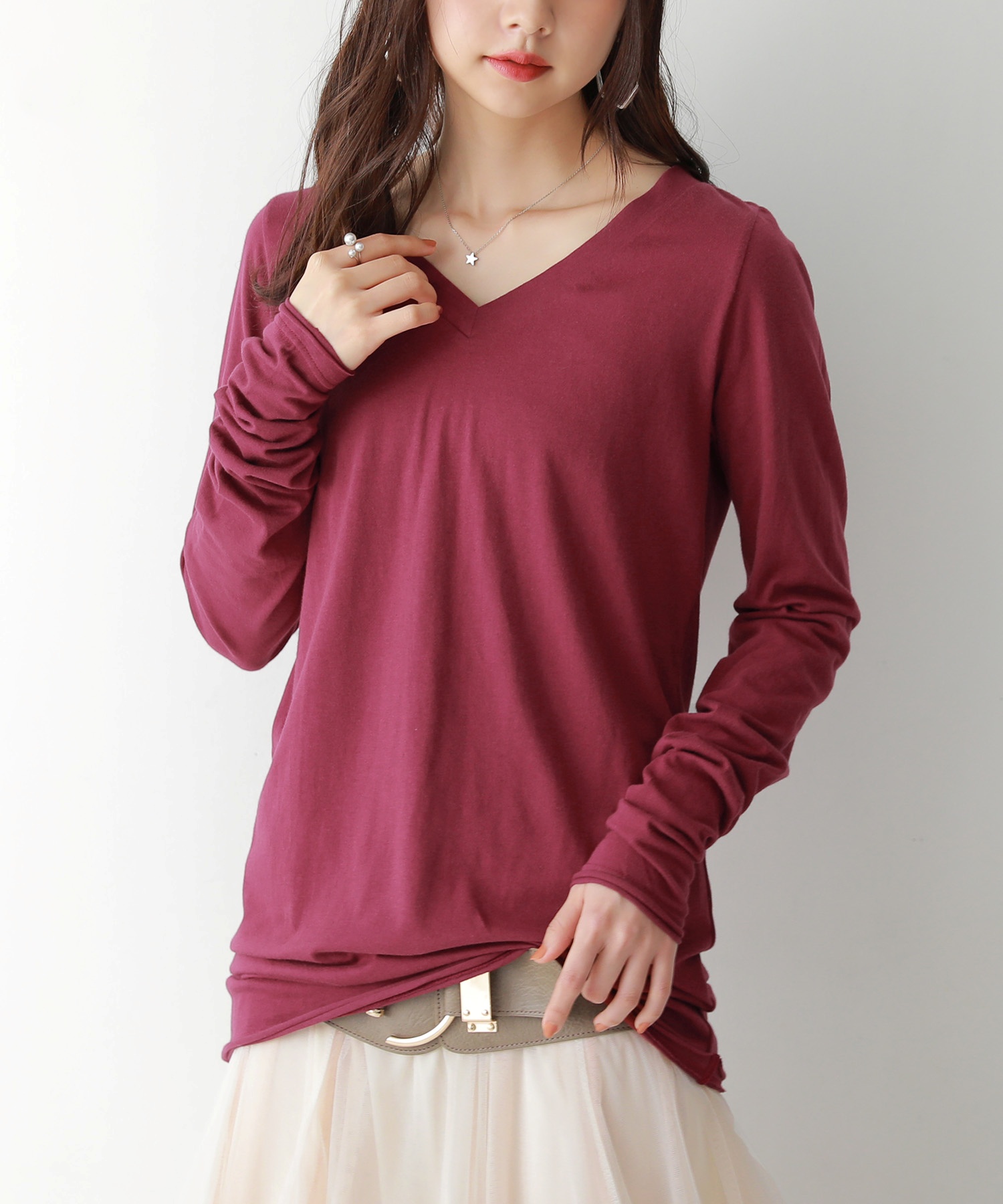 ロンT Tシャツ カットソー レディース トップス 長袖 Vネック 綿100％ 日本製 秋 冬 春 シンプルロンTシリーズ 「メール便可」「5」 | osharewalker | 04