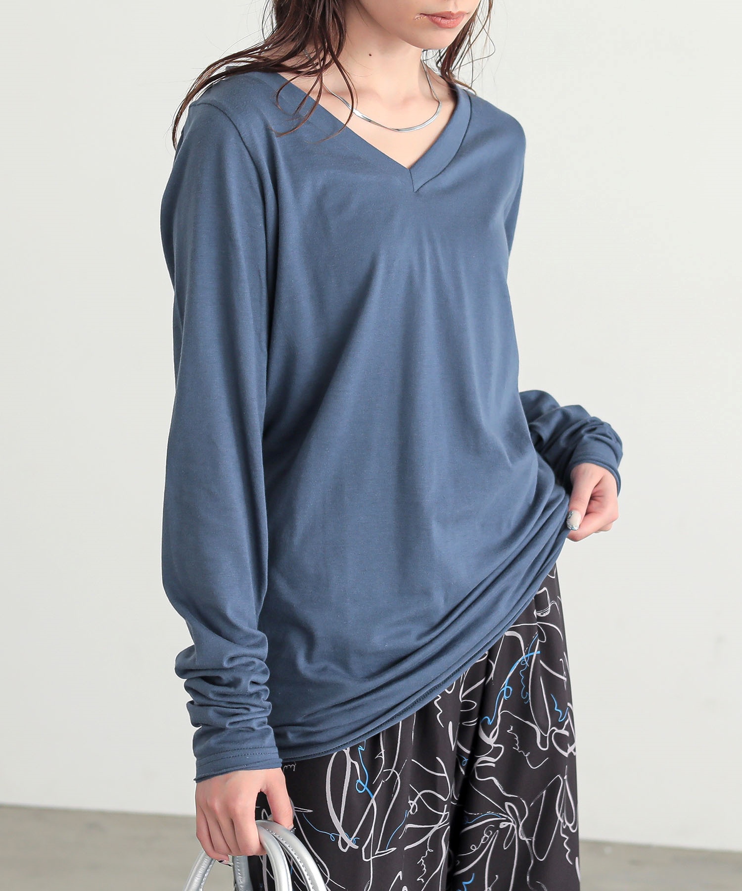 ロンT Tシャツ カットソー レディース トップス 長袖 Vネック 綿100％ 日本製 秋 冬 春 シンプルロンTシリーズ 「メール便可」「5」 | osharewalker | 06