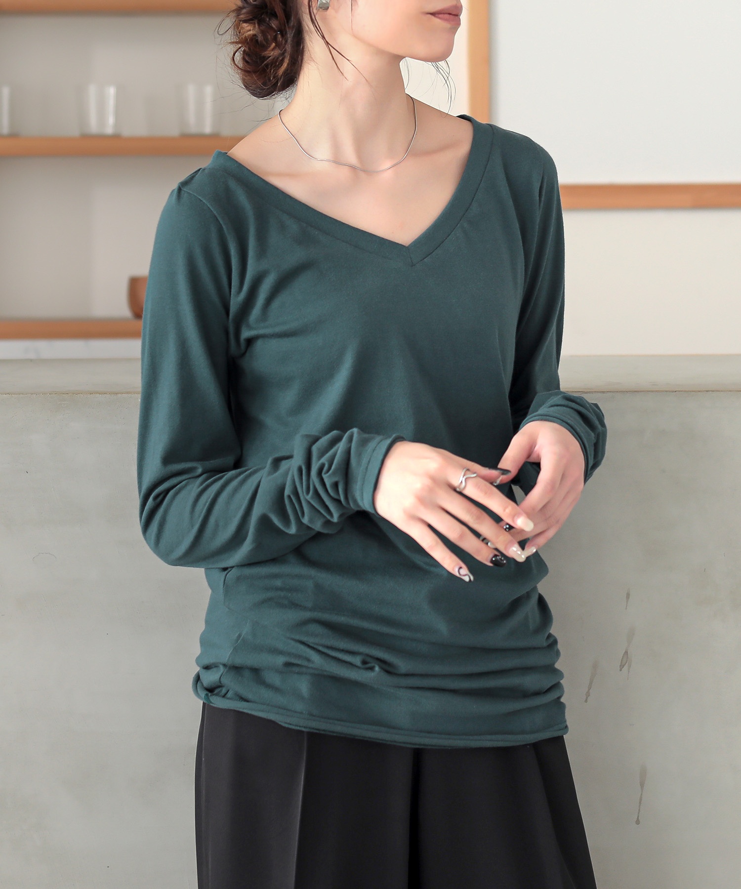 ロンT Tシャツ カットソー レディース トップス 長袖 Vネック 綿100％ 日本製 秋 冬 春 シンプルロンTシリーズ 「メール便可」「5」 | osharewalker | 07