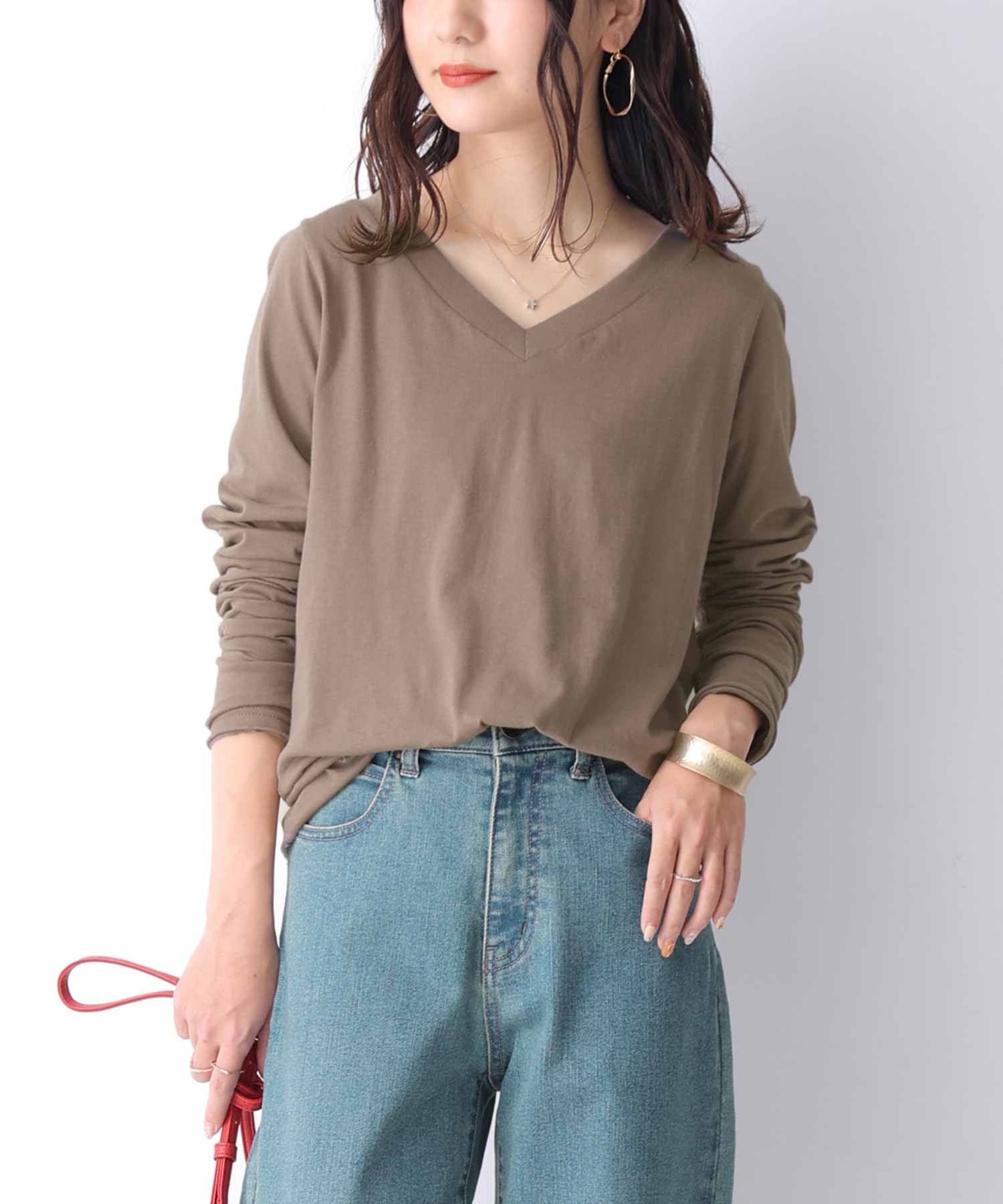 ロンT Tシャツ カットソー レディース トップス 長袖 Vネック 綿100％ 日本製 秋 冬 春 シンプルロンTシリーズ 「メール便可」「5」 | osharewalker | 09