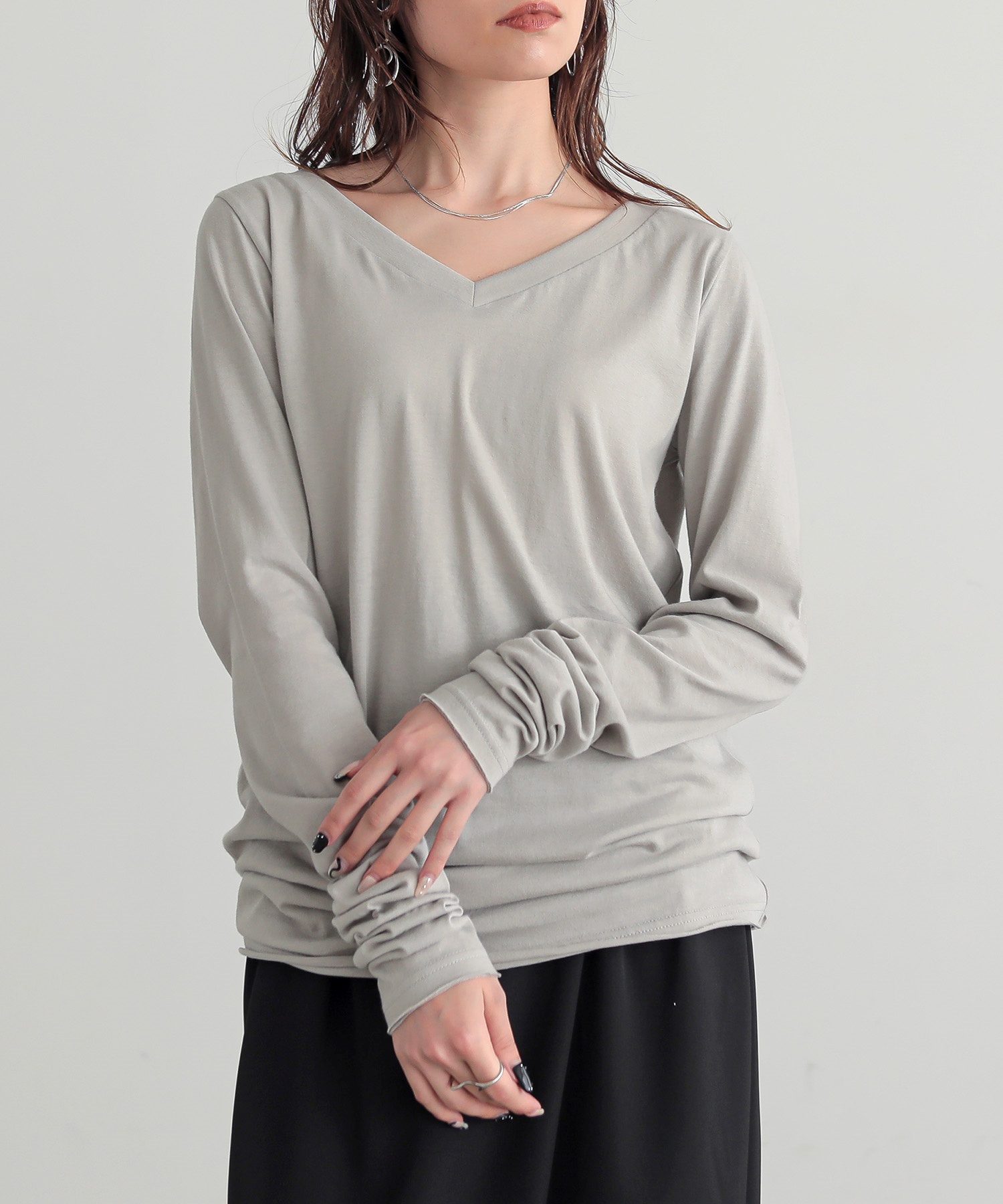 ロンT Tシャツ カットソー レディース トップス 長袖 Vネック 綿100％ 日本製 秋 冬 春 シンプルロンTシリーズ 「メール便可」「5」 | osharewalker | 10