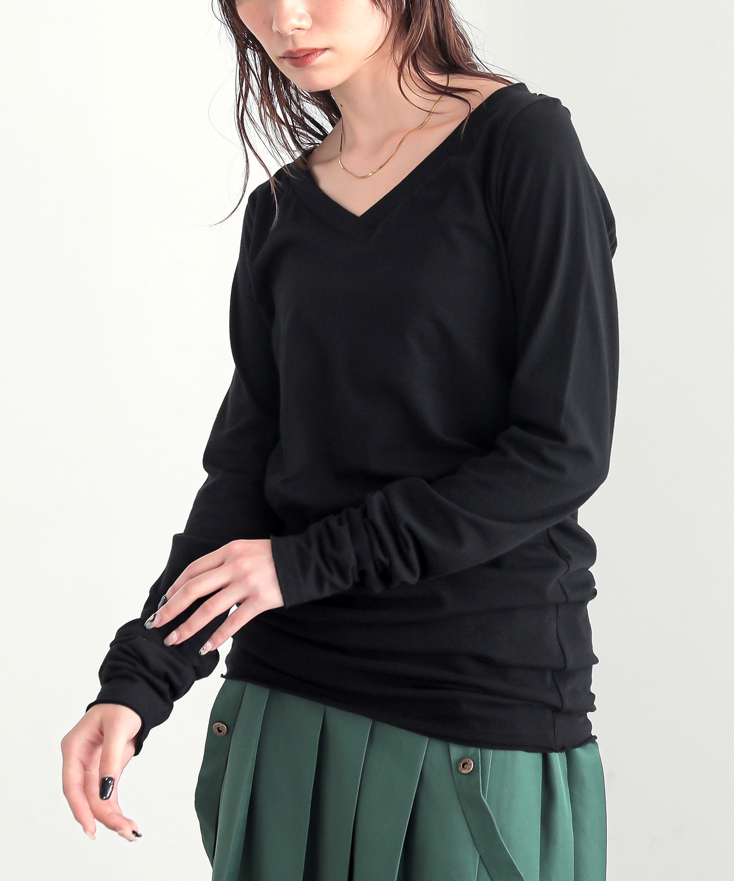 ロンT Tシャツ カットソー レディース トップス 長袖 Vネック 綿100％ 日本製 秋 冬 春 シンプルロンTシリーズ 「メール便可」「5」 | osharewalker | 13