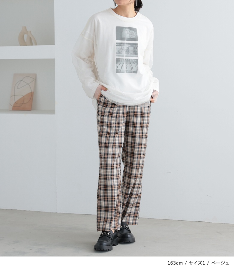osharewalker ストレートパンツ レディース ボトムス チェック柄