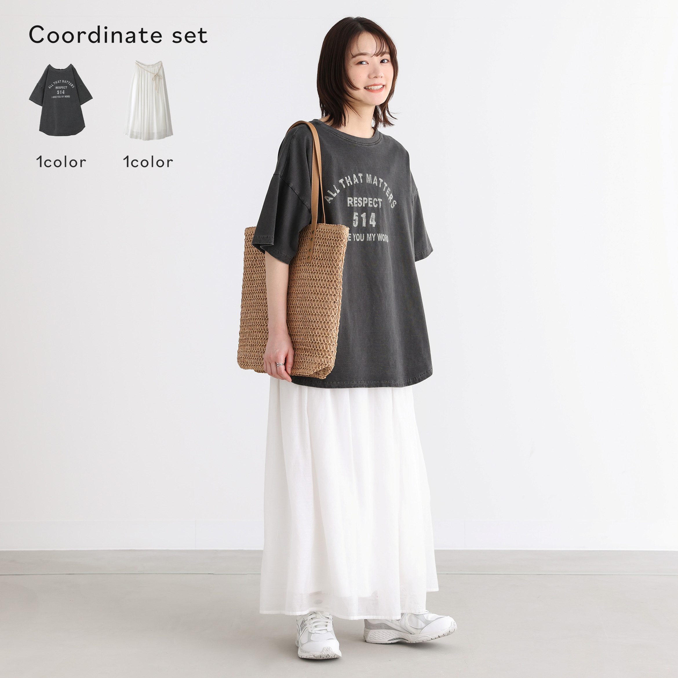 2点コーデセット 2024 レディース トップス Ｔシャツ 半袖 カットソー フレアスカート ロングスカート ボトムス「メール便不可」「20」