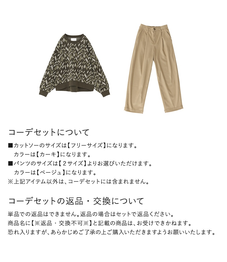 「送料無料」2点コーデセット 2025 レディース トップス カットソー ジャカード ボトムス テーパードパンツ「メール便不可」「30」 osharewalker 「送料無料」2点コーデセット 2025 レディース
