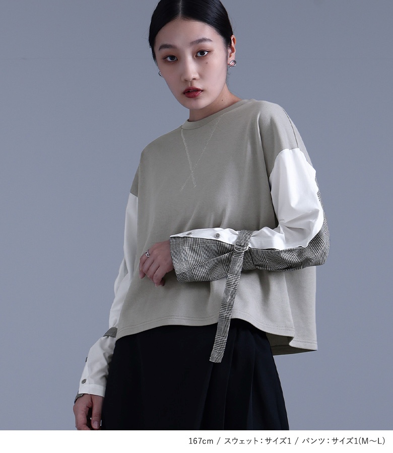 2点コーデセット 2026 レディース スウェット トップス 長袖 異素材 裏毛 トレーナー　ボトムス パンツ ロングパンツ ワイドパンツ「メール便不可」「40」_2