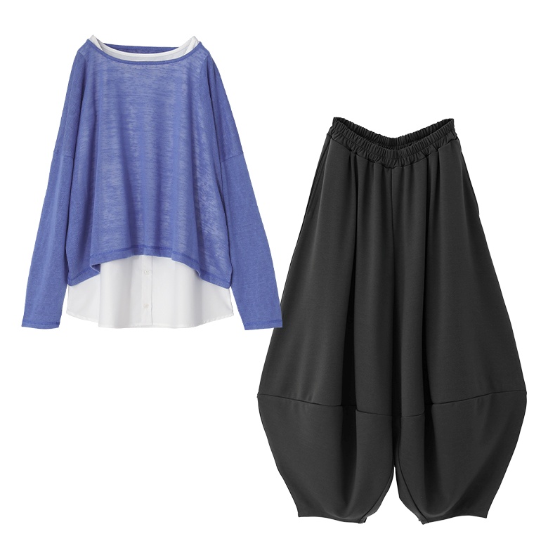 2点コーデセット 2026 レディース トップス カットソー プルオーバー タンクトップ ロングタンク インナー コクーンパンツ ロング 「メール便不可」「40」 | osharewalker | 01