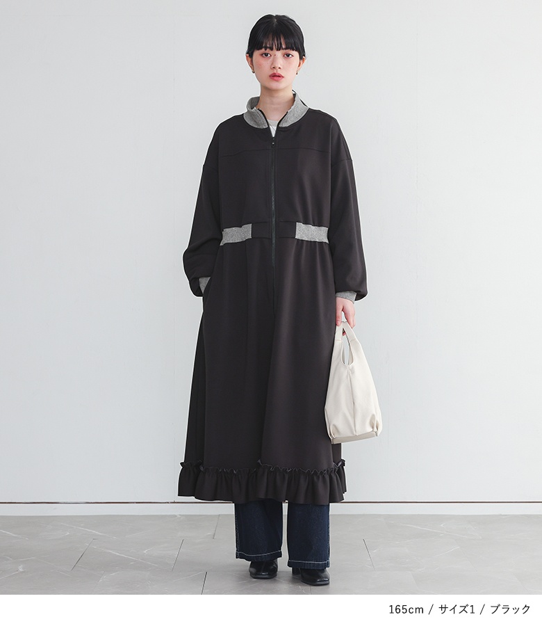 ワンピース 長袖 レディース カットワンピース ロング丈 ハイネック フリル ダンボールニット生地 レイヤード 配色 40代 春 秋「メール便不可」「30」 | osharewalker | 04