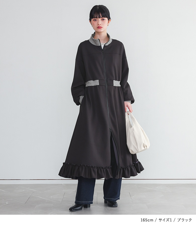 ワンピース 長袖 レディース カットワンピース ロング丈 ハイネック フリル ダンボールニット生地 レイヤード 配色 40代 春 秋「メール便不可」「30」 | osharewalker | 12