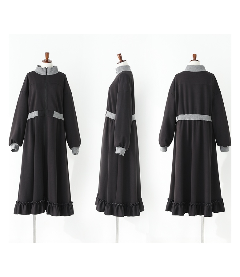 ワンピース 長袖 レディース カットワンピース ロング丈 ハイネック フリル ダンボールニット生地 レイヤード 配色 40代 春 秋「メール便不可」「30」 | osharewalker | 17