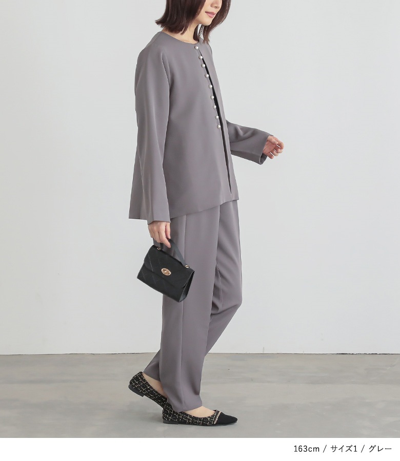 ジャケット レディース セットアップ  パンツ スーツ 長袖 体形カバー テーパード フォーマル　セレモニー　送料無料「メール便不可」「100」 | osharewalker | 17