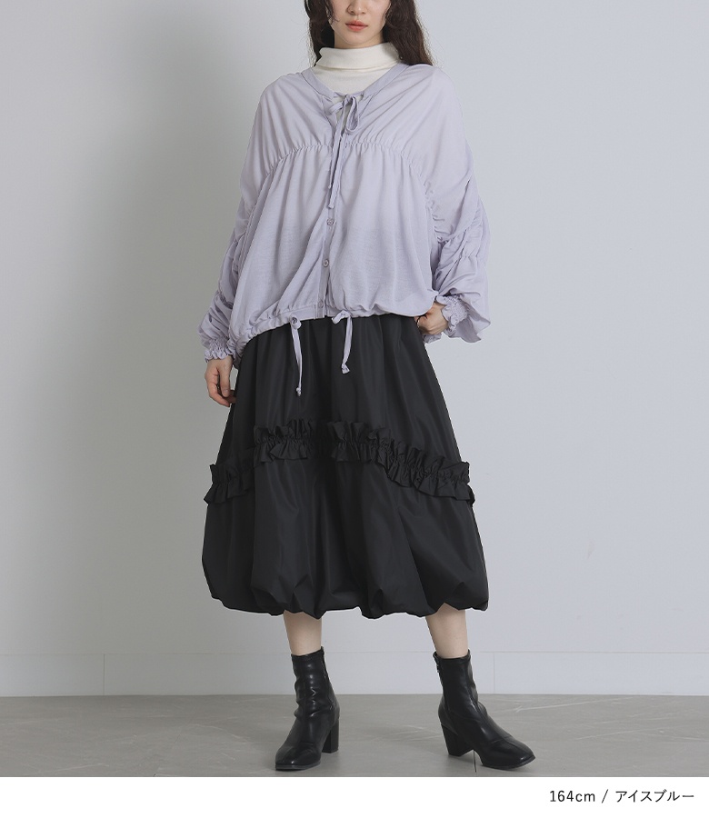 カットソー レディース トップス 長袖 売れ筋商品|||カーディガン 羽織 シアー 透け感 シャーリング フリル キーネック「メール便可」「10」 osharewalker カットソー レディース トップス 長袖