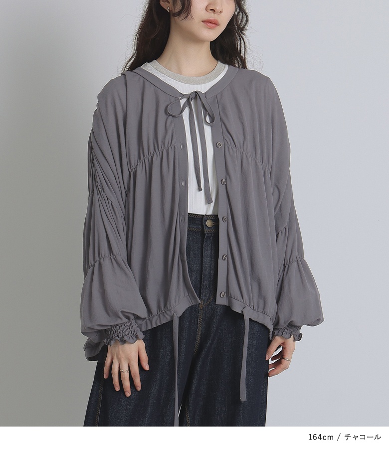カットソー レディース トップス 長袖 売れ筋商品|||カーディガン 羽織 シアー 透け感 シャーリング フリル キーネック「メール便可」「10」 osharewalker カットソー レディース トップス 長袖