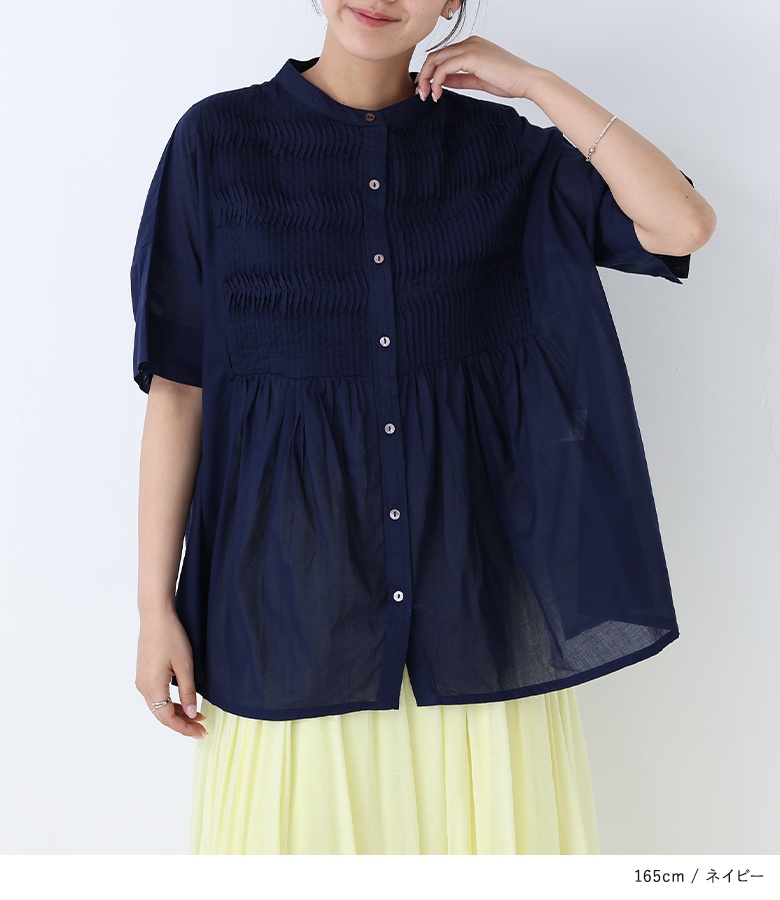 新品　アドーア　半袖ブラウス　プルオーバー　ネイビー AOYAMA 【洋服の青山】配色ブラウス クルーネック 二の腕カバー 半袖