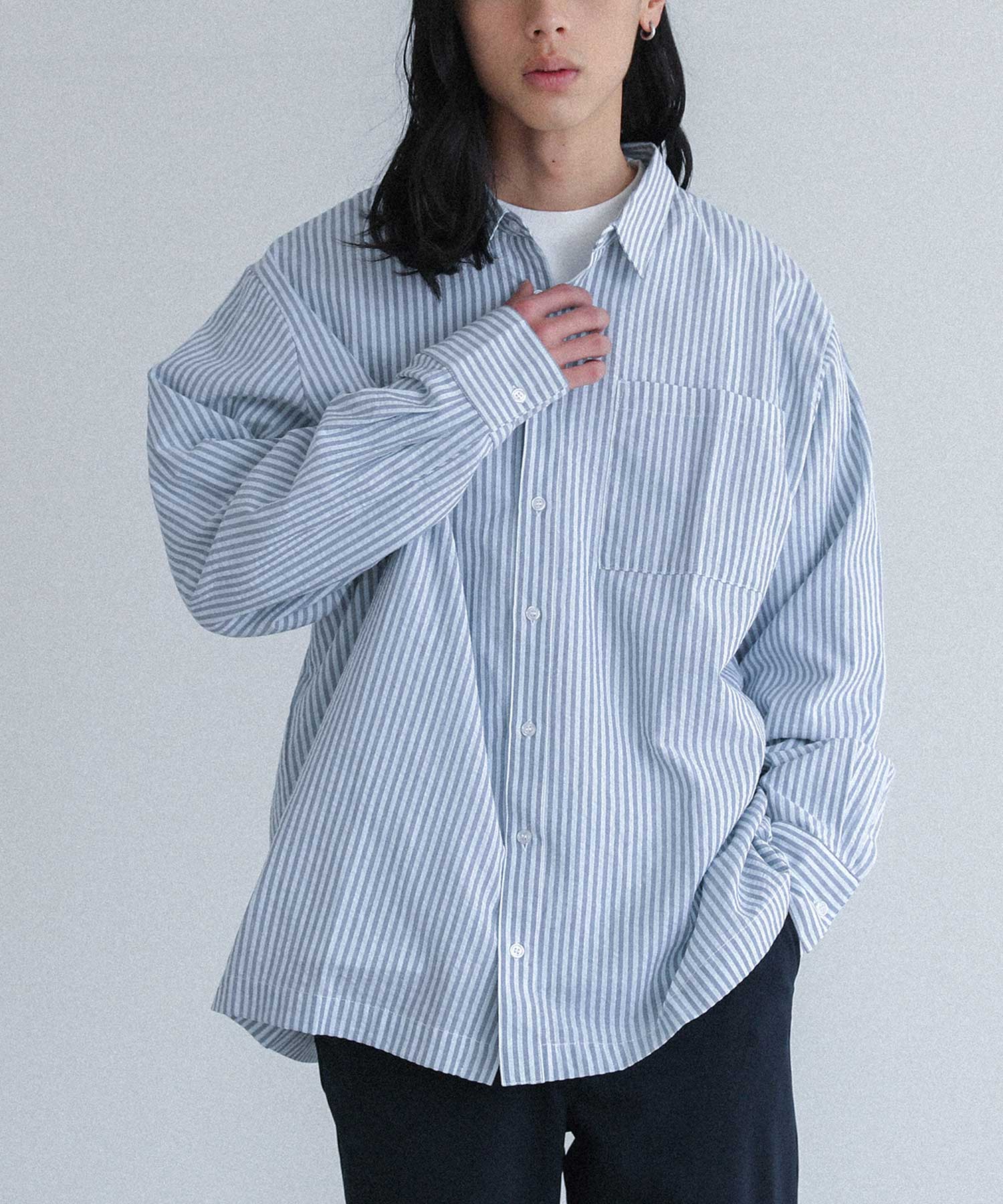 メンズ ストライプシャツ ルーズ カジュアル P00551 SINSS シャツ Loose silhouette striped shirt / ルーズ