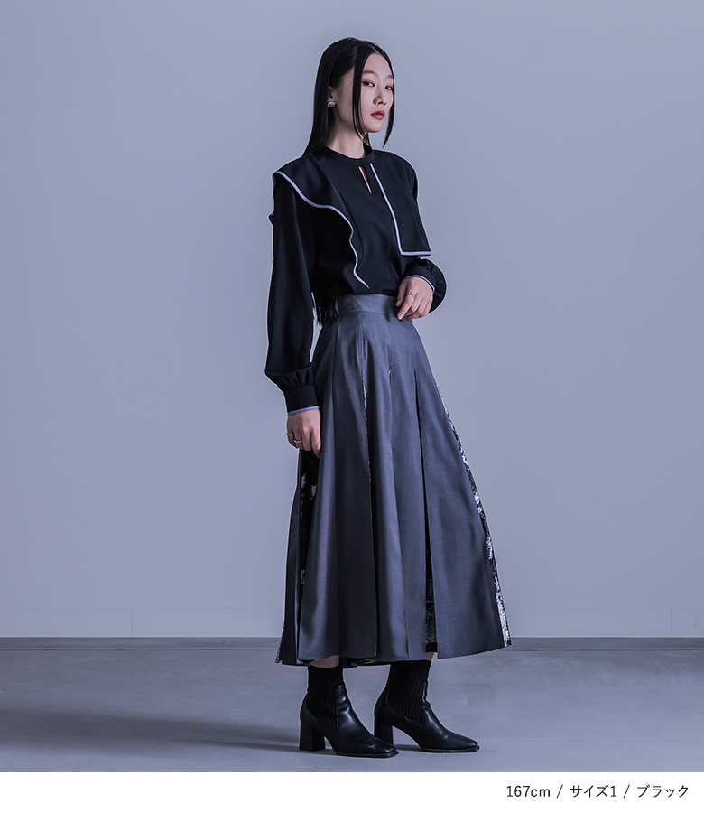 シャツ レディース トップス 長袖 ブラウス フリル 配色 パイピング アシメ アシンメトリー タック「メール便可」「10」 osharewalker シャツ レディース トップス 長袖 ブラウス フリル